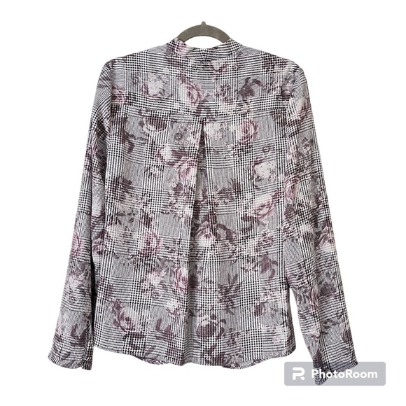 Rachel Roy Top Blouse Womens Sz 8 Career Flattering V-Neck Twisted Grey Plaid - Picture 3 of 9